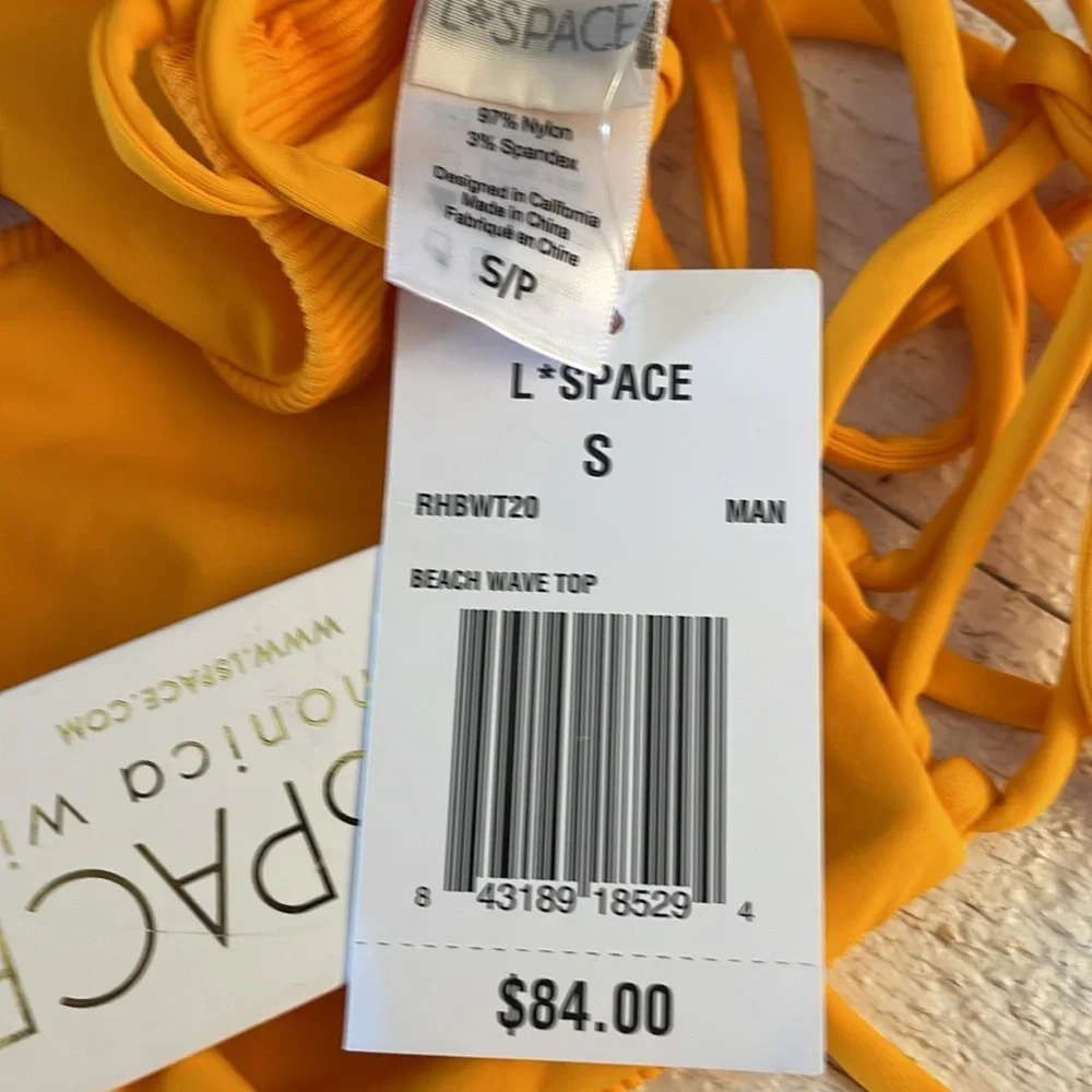 l*space Beach Wave Bandeau‎ Ribbed Bikini Top in Mango Small